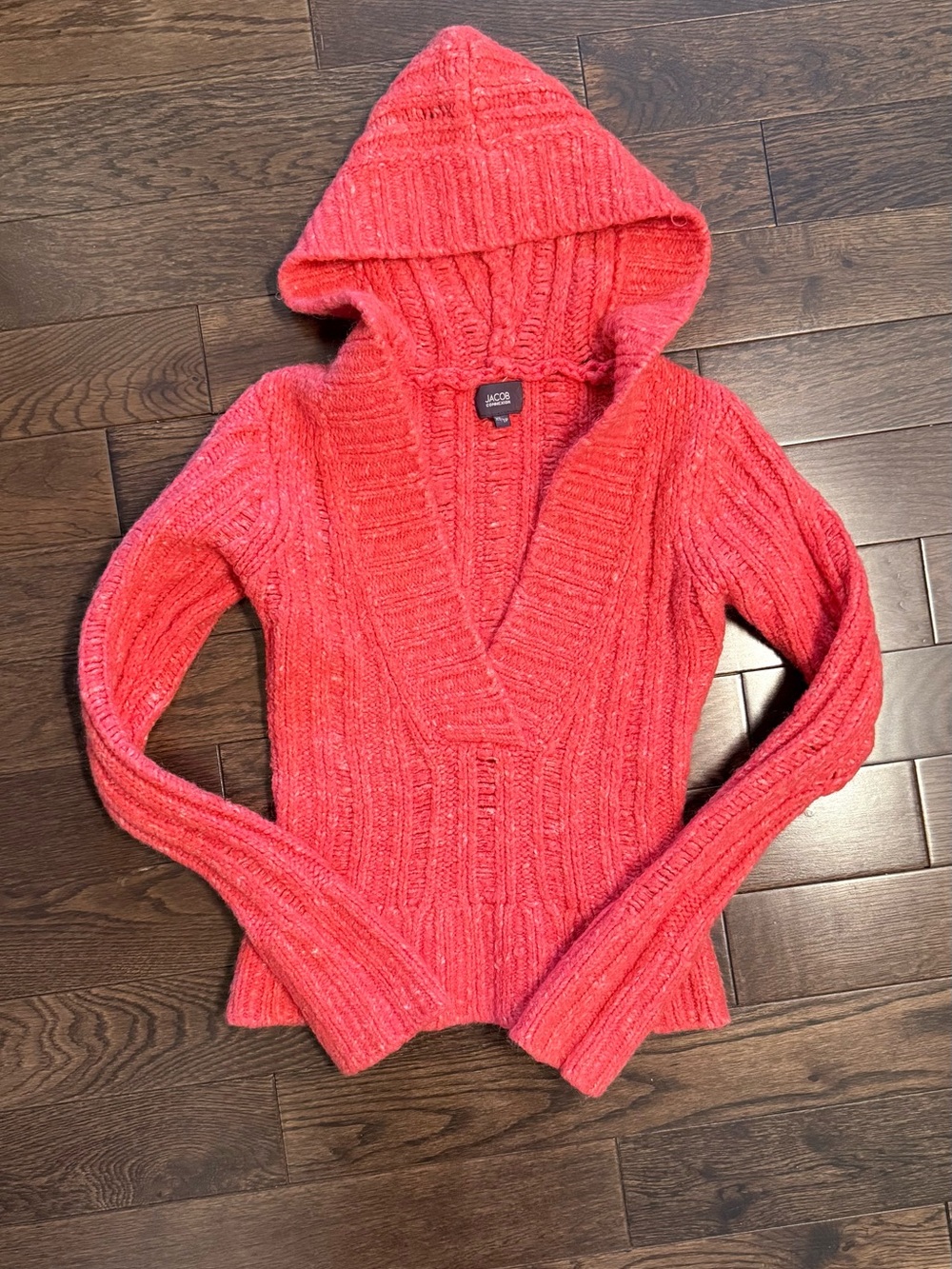 Y2K Hooded Rib-Knit Sweater - Coral Pink